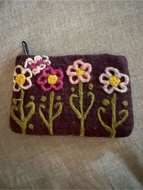 Handmade Floral Felt Coin Pouch - Purple